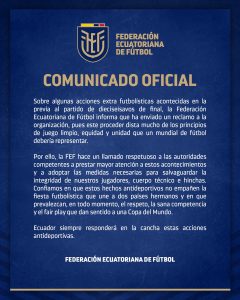 La Federación Ecuatoriana de Futbol exigió garantías de seguridad tras los ruidos provocados por los hinchas locales.
