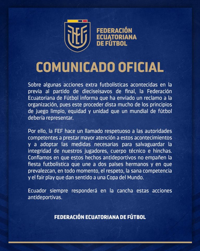 La Federación Ecuatoriana de Futbol exigió garantías de seguridad tras los ruidos provocados por los hinchas locales.