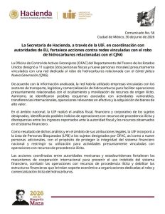 La UIF y el Departamento del Tesoro de Estados Unidos desmantelaron la red financiera que sustentaba el robo de hidrocarburos en el país.