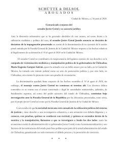 El senador Javier Corral retiró formalmente la impugnación penal que involucraba de manera directa a la gobernadora de Chihuahua.
