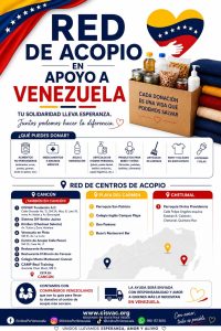Voluntarios de la fundación clasifican los primeros cargamentos de víveres destinados a brindar apoyo a Venezuela en Cancún.