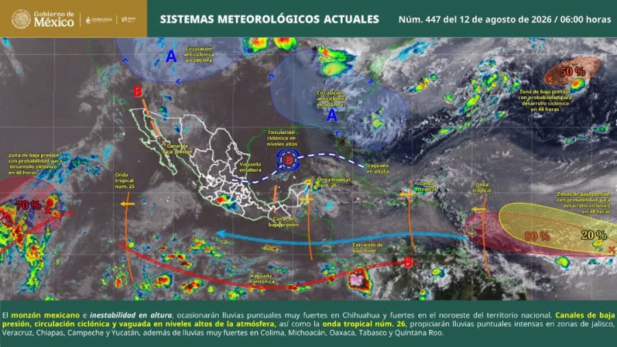 Acumulación de nubosidad asociada a la onda tropical 26 sobre la costa quintanarroense.