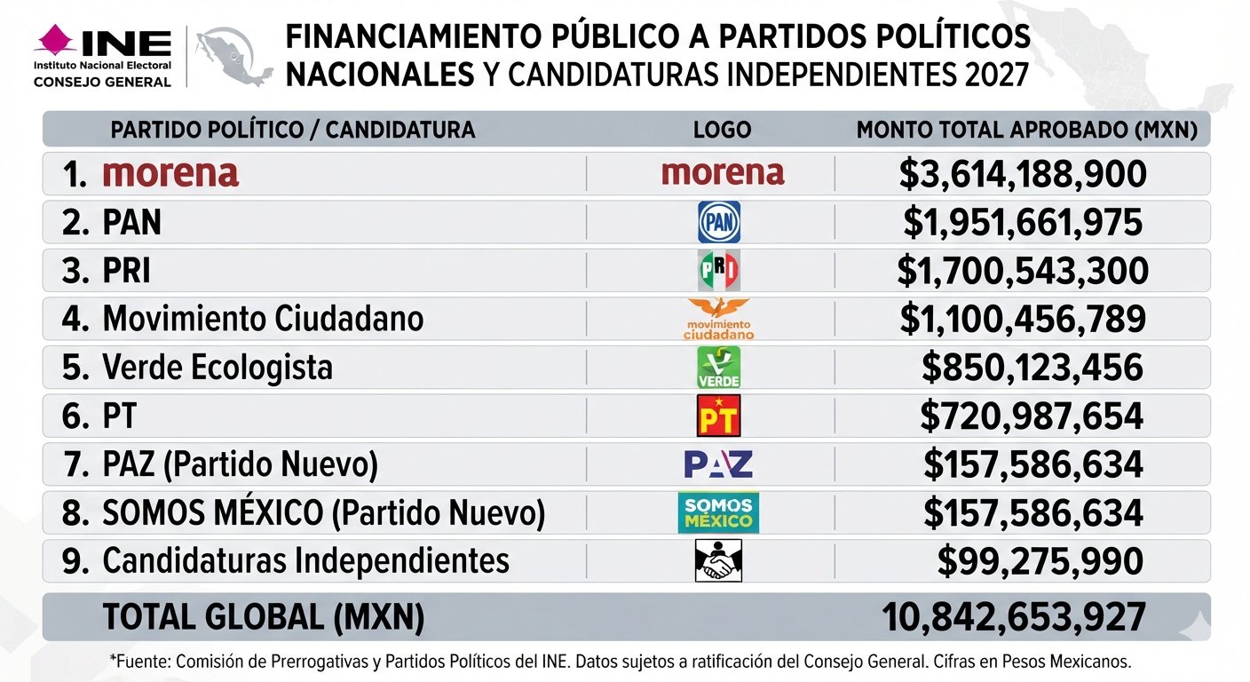 El Consejo General del INE analizará la propuesta para avalar el presupuesto que recibirán las fuerzas políticas en 2027.