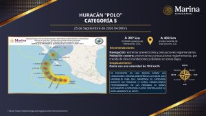 El huracán Polo despliega una amplia circulación nubosa frente al litoral del Pacífico, manteniendo en alerta a los estados del occidente del país.