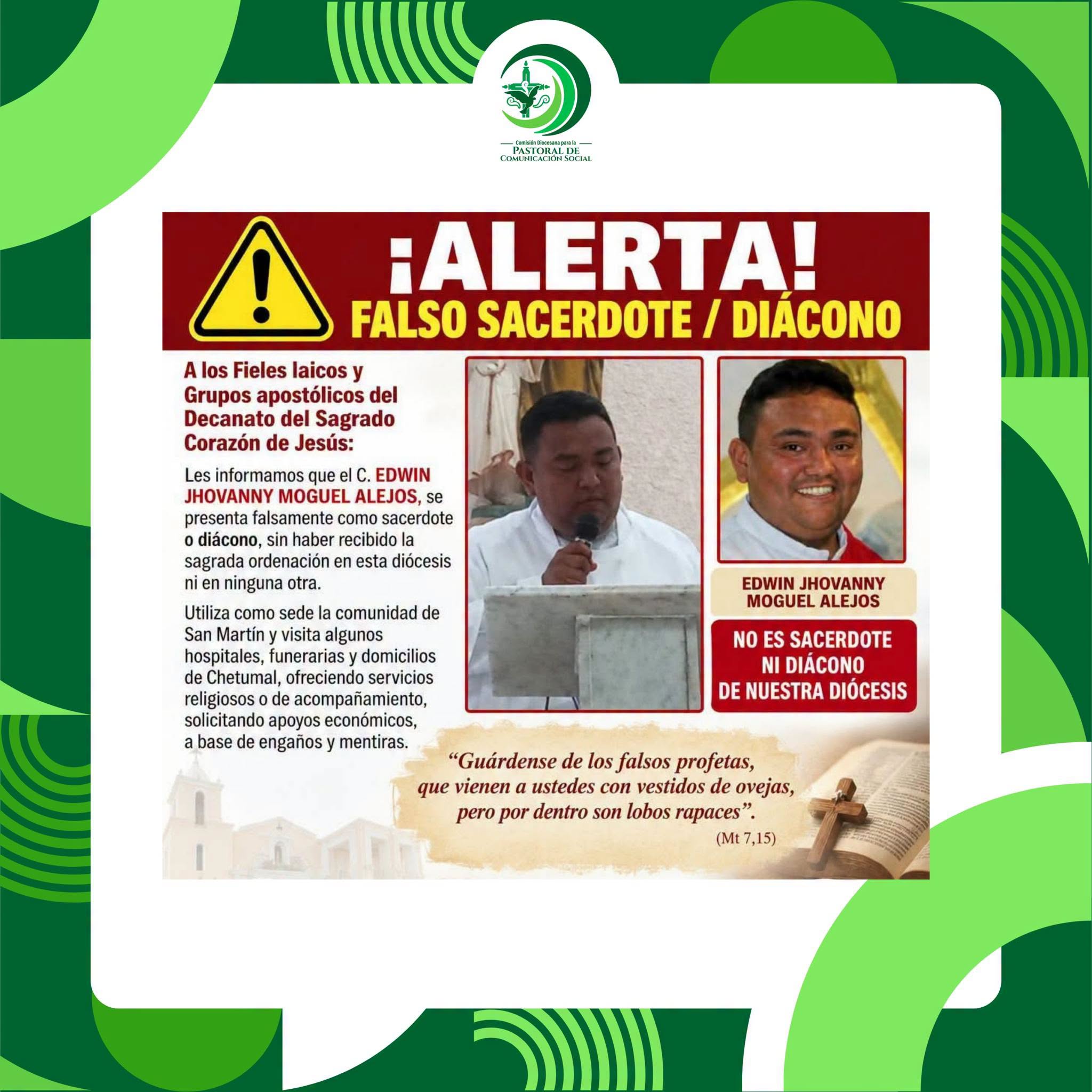 Comunicados oficiales de la diócesis buscan prevenir fraudes y engaños a la comunidad católica en el estado.