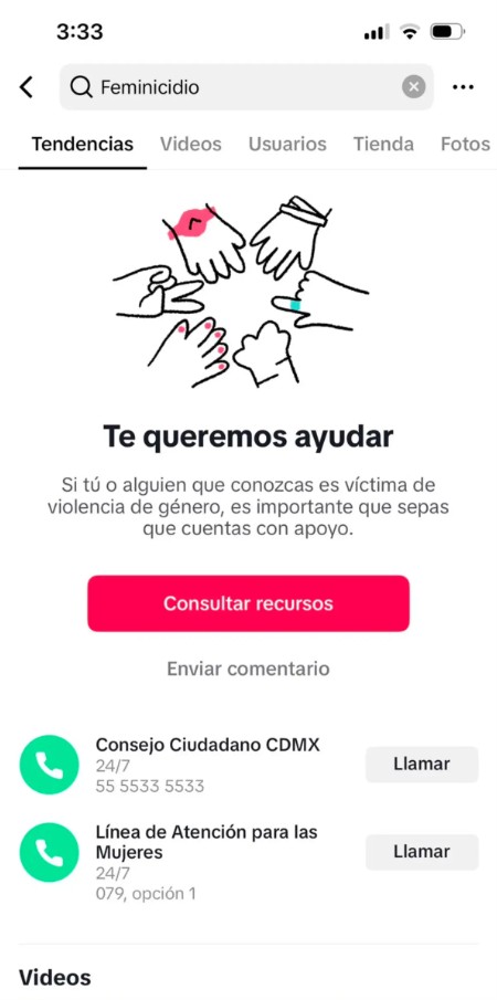 La interfaz de TikTok muestra nuevas alertas preventivas al realizar búsquedas de términos sensibles en la plataforma digital.