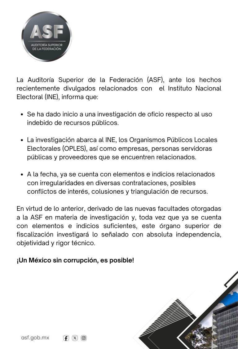 La investigación de la ASF al INE indagará presuntos conflictos de interés y contratos adjudicados a proveedores del organismo.