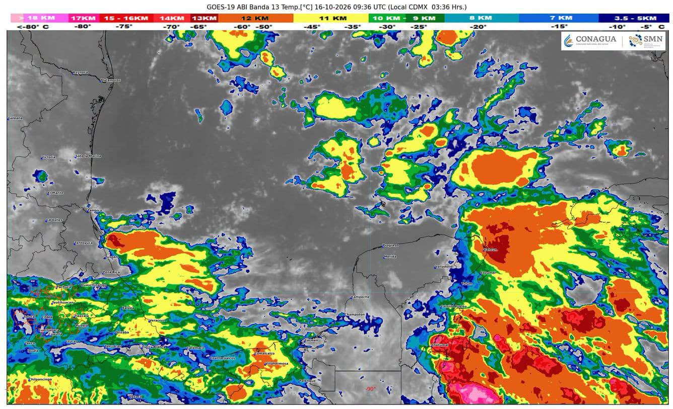 Las lluvias fuertes con actividad eléctrica continuarán afectando la costa del Caribe Mexicano durante las próximas horas.