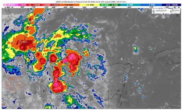 Las condiciones de cielo nublado predominan en gran parte del estado debido al ingreso de humedad desde el mar Caribe.