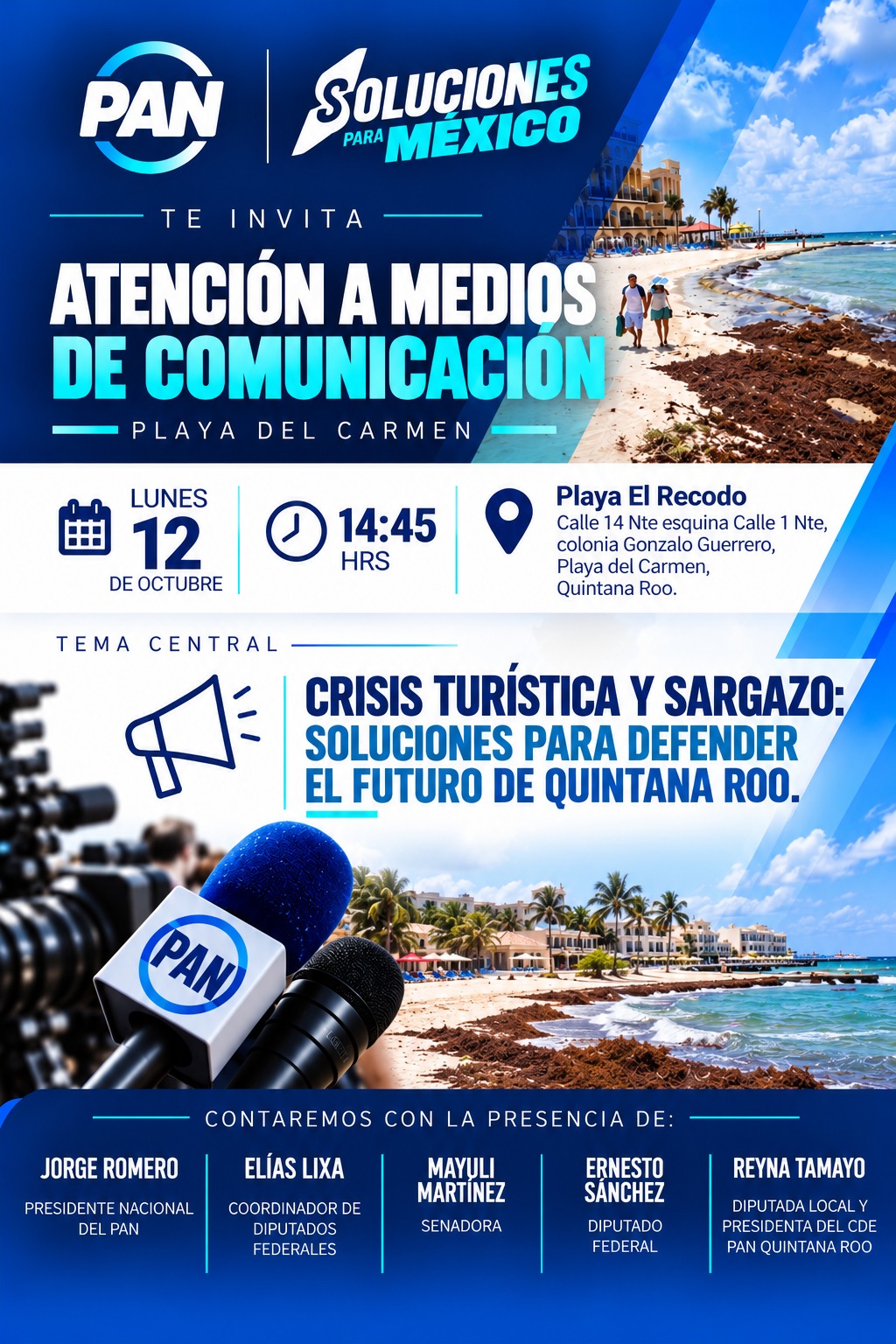 La dirigencia del Partido Acción Nacional convocó a los medios de comunicación en las costas de Playa del Carmen.
