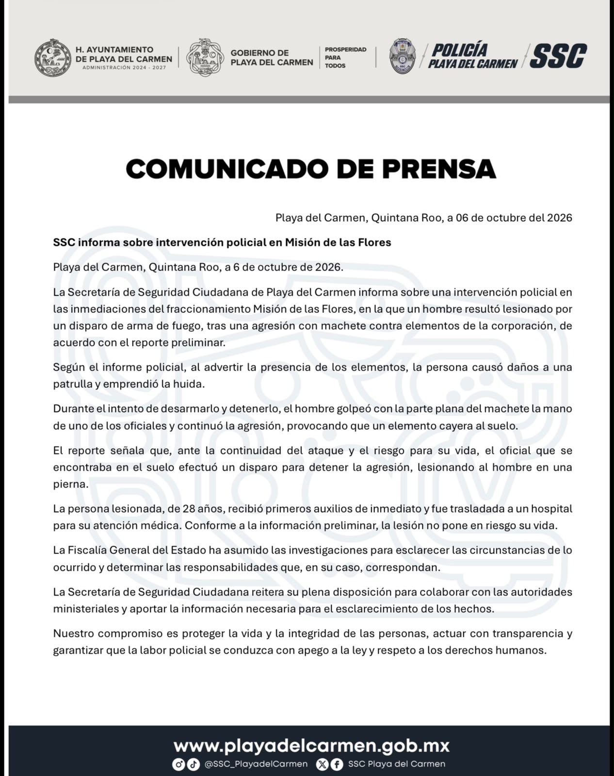 Un hombre de 28 años resultó lesionado en una pierna durante una intervención policial en Misión de las Flores.